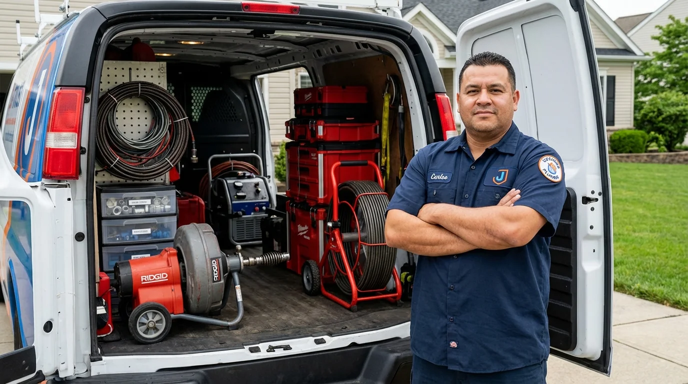Professional drain cleaning equipment and Johns Plumbing LLC plumber in Frankton