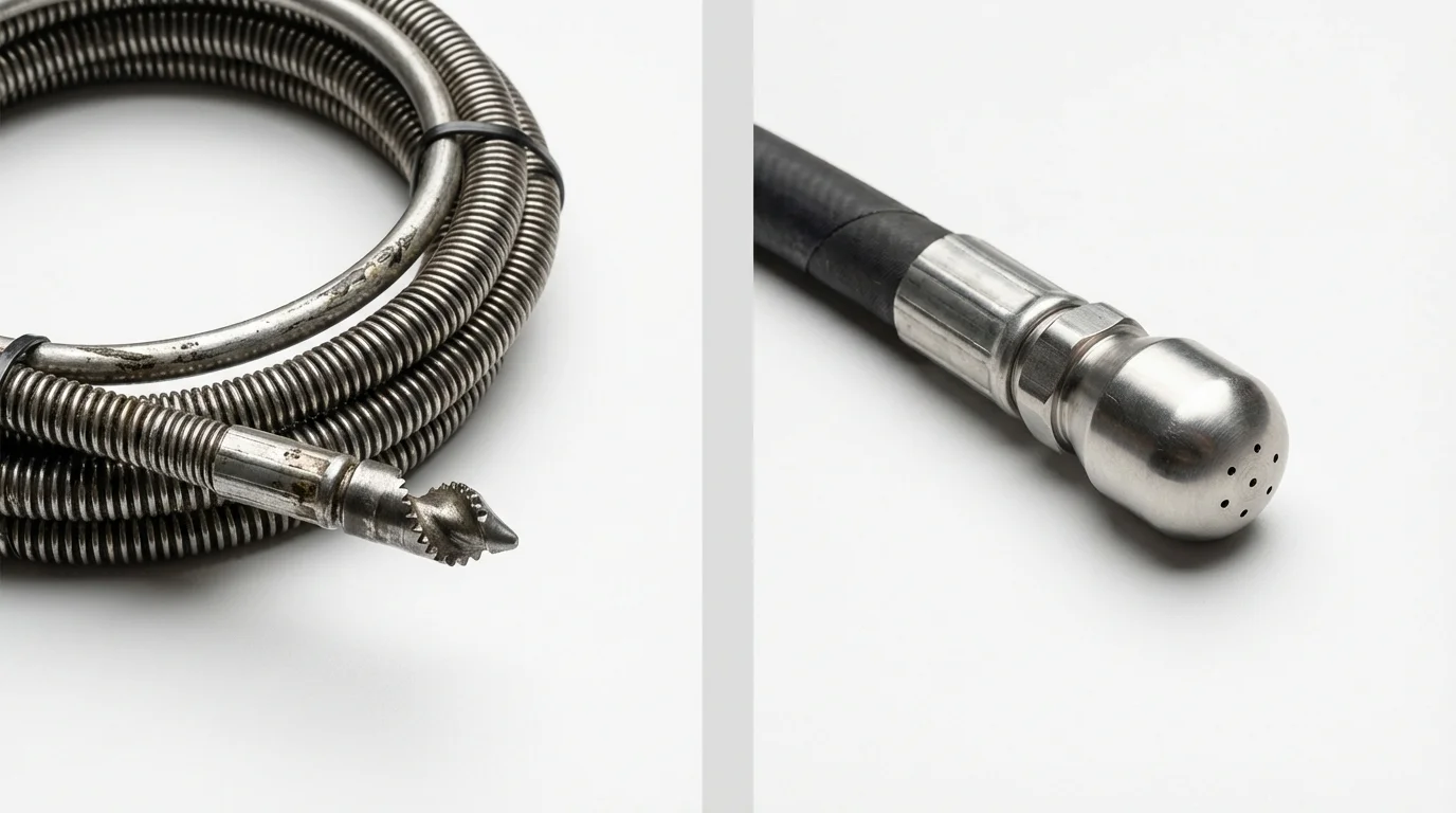 Drain snake cable and hydro jetting nozzle used for drain cleaning in Frankton, IN