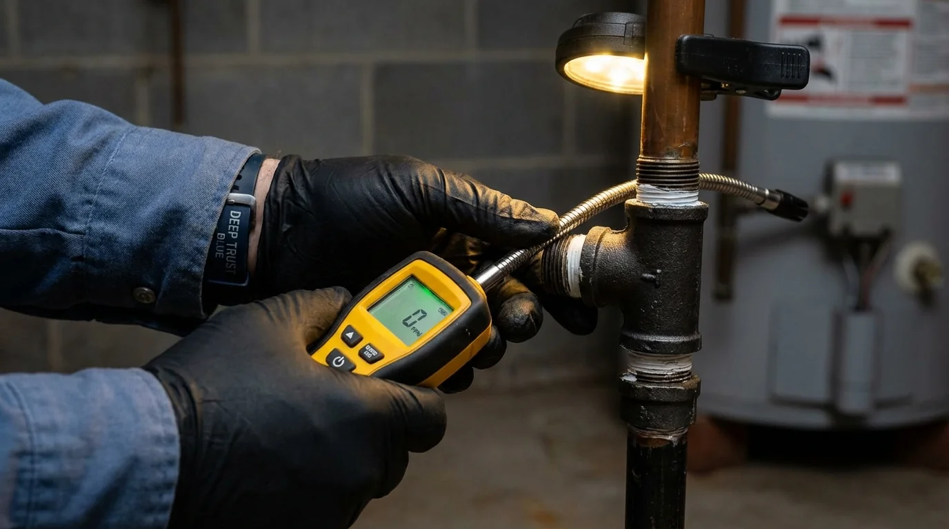 Gas leak detection with electronic sniffer by Johns Plumbing LLC in Frankton